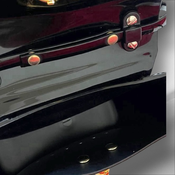 Furla Mini Black Patent Leather Studded Crossbody Bag Made in Italy - Picture 3 of 10